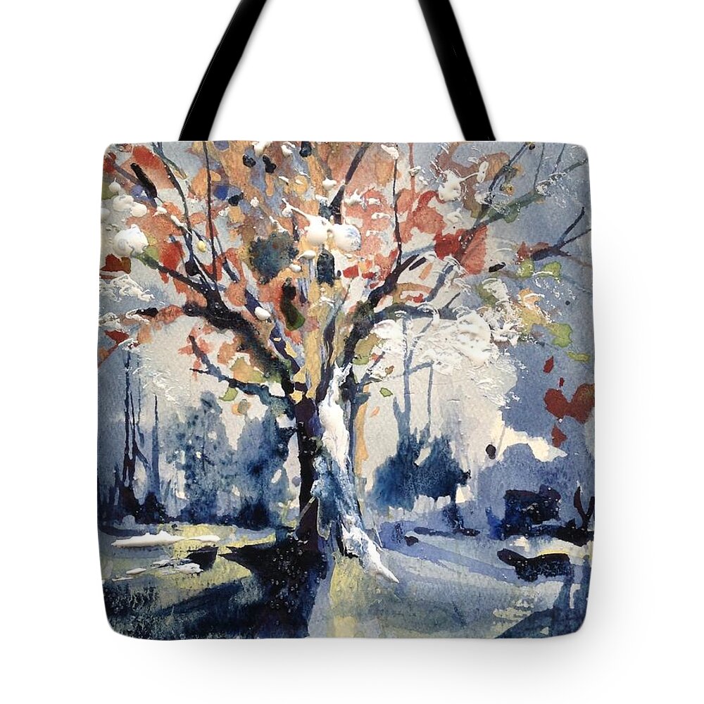 Abstract Tote Bag featuring the painting Abstract Blue Tree by Robin Miller-Bookhout