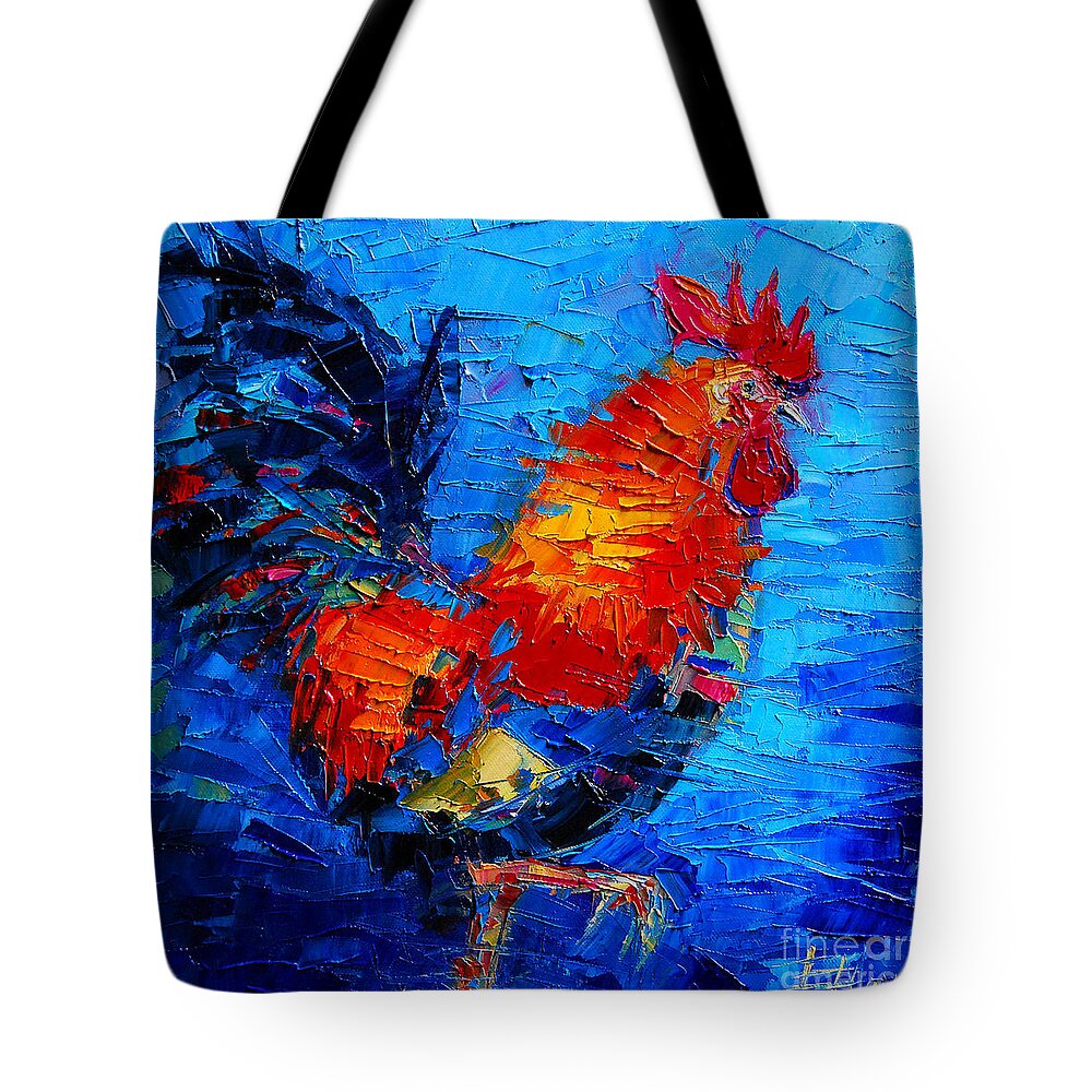 Abstract Colorful Gallic Rooster Tote Bag featuring the painting Abstract Colorful Gallic Rooster by Mona Edulesco