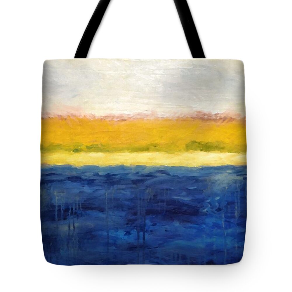 Abstract Landscape Tote Bag featuring the painting Abstract Dunes with Blue and Gold by Michelle Calkins