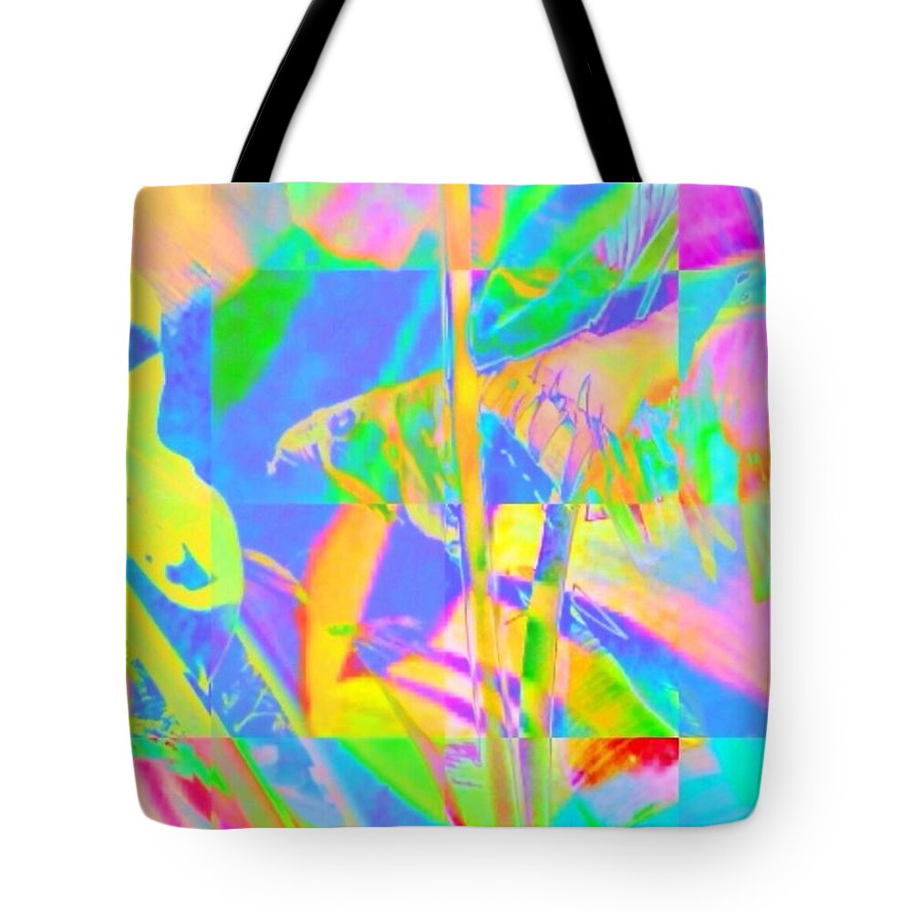 Sharkcrossing Tote Bag featuring the digital art H Bright Abstracted Banana Leaf - Horizontal by Lyn Voytershark