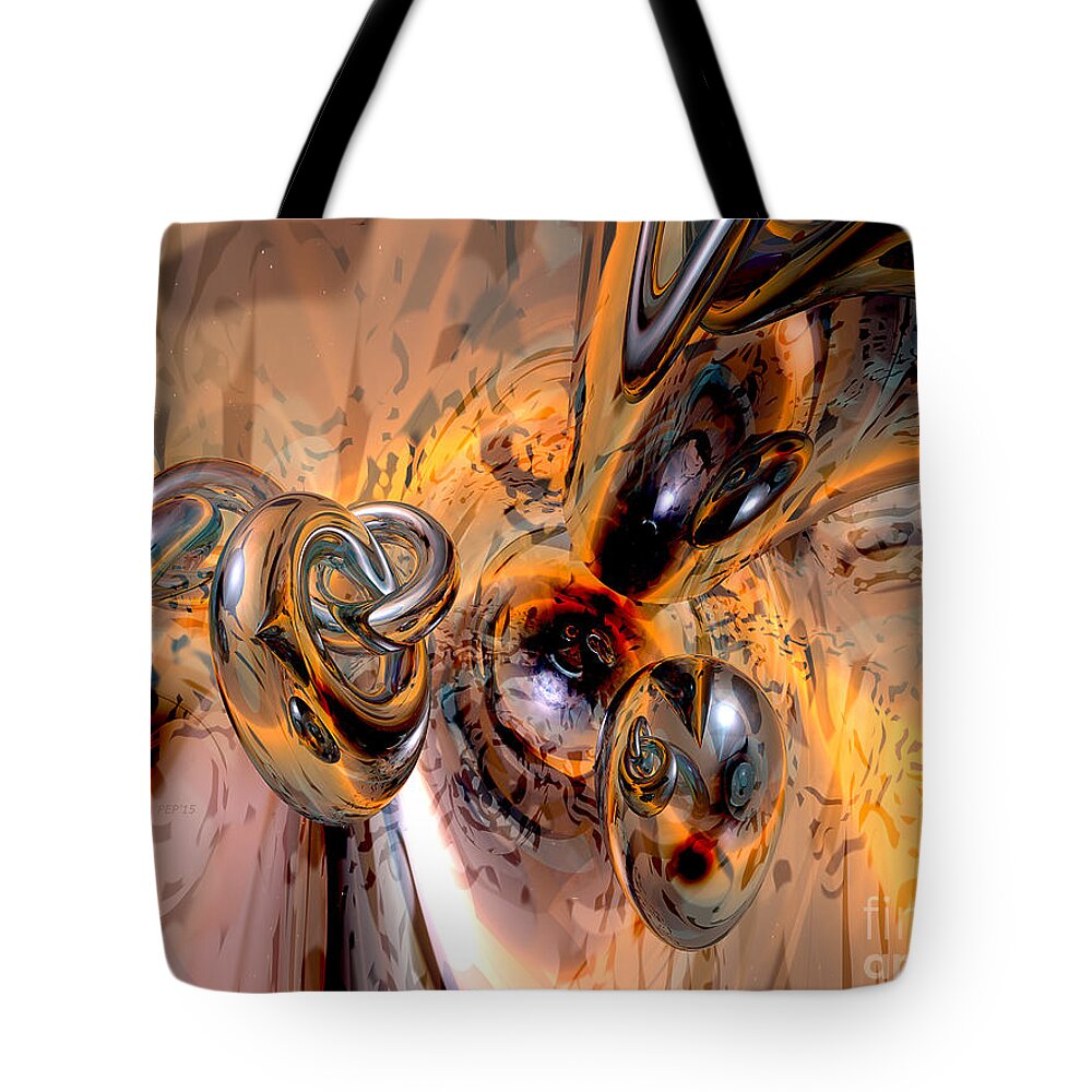 Abstract Tote Bag featuring the digital art Abstract Ring Connections by Phil Perkins
