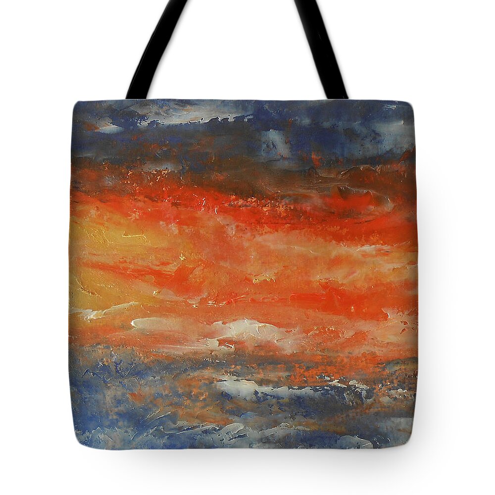 Seascape Tote Bag featuring the painting Abstract Sunset by Jane See