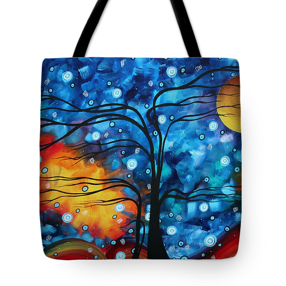 Abstract Tote Bag featuring the painting Abstract Whimsical Original Landscape Painting CHILDHOOD MEMORIES by MADART by Megan Aroon