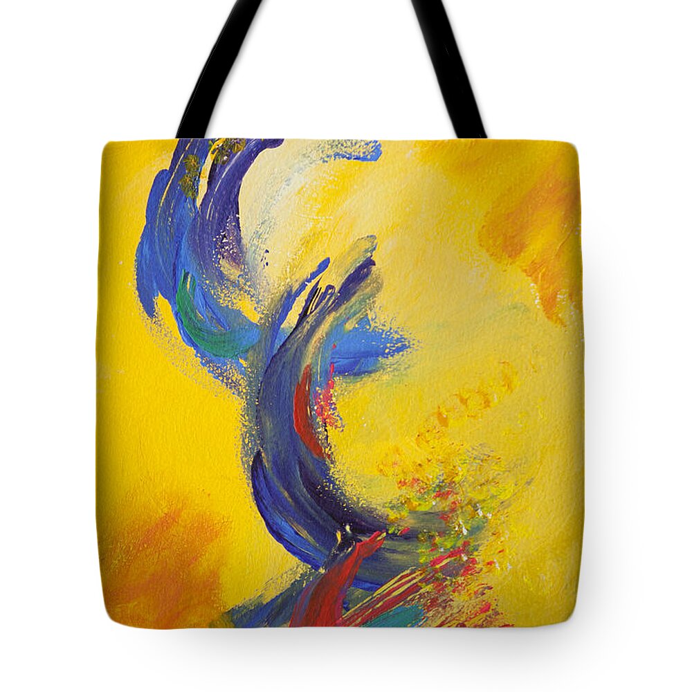 Abstract Tote Bag featuring the painting Abstract Yellow Blue by Tracy L Teeter 