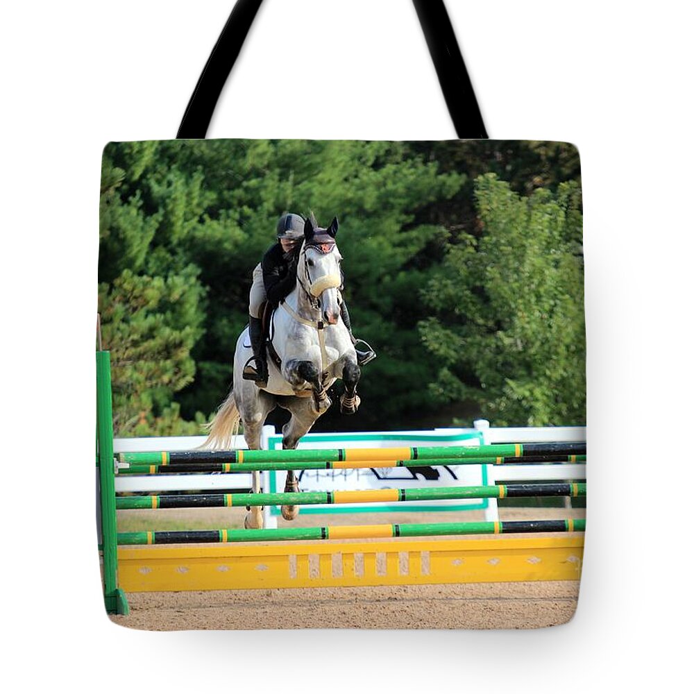 Horse Tote Bag featuring the photograph Ac-jumper143 by Janice Byer