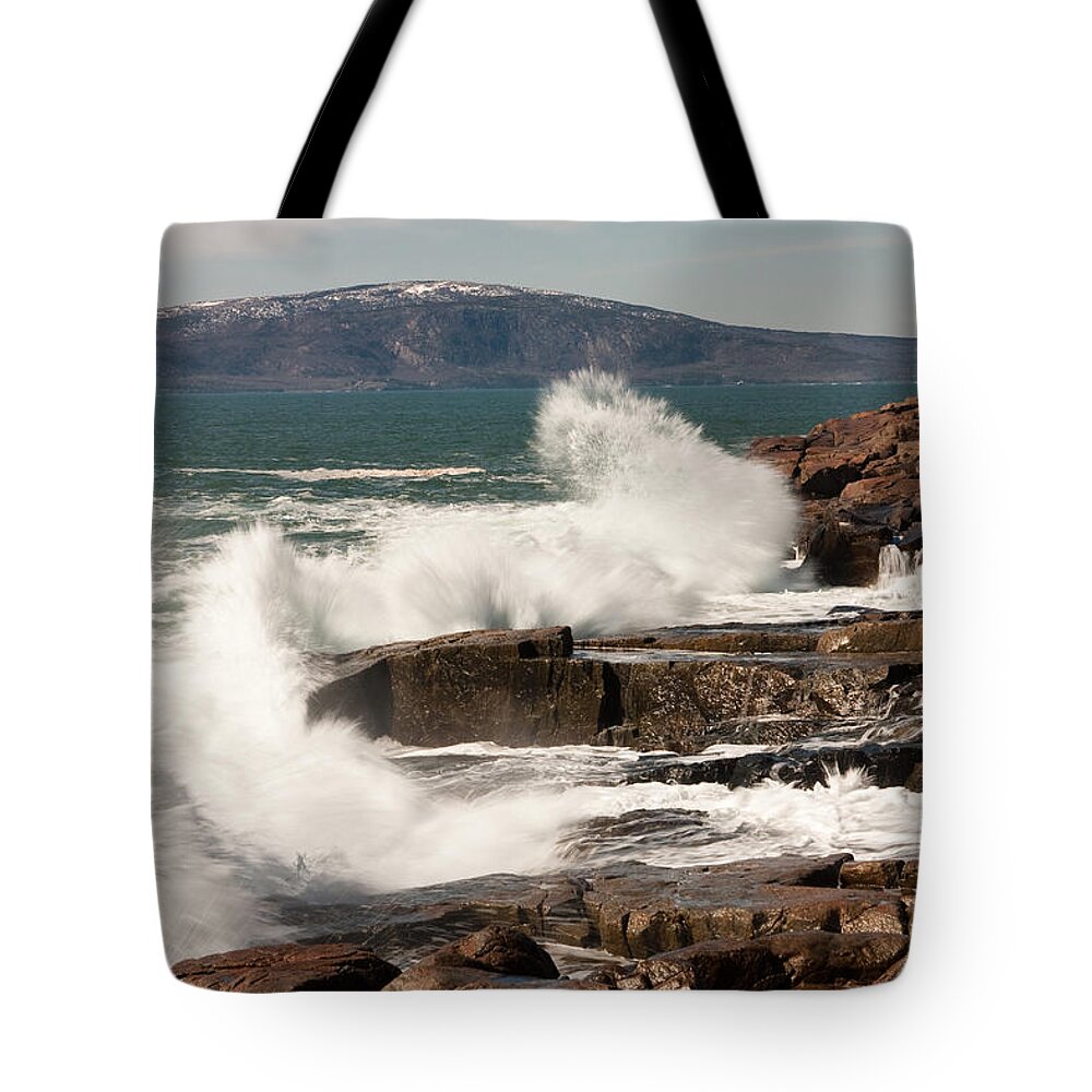 Landscape Tote Bag featuring the photograph Acadia Waves 4198 by Brent L Ander