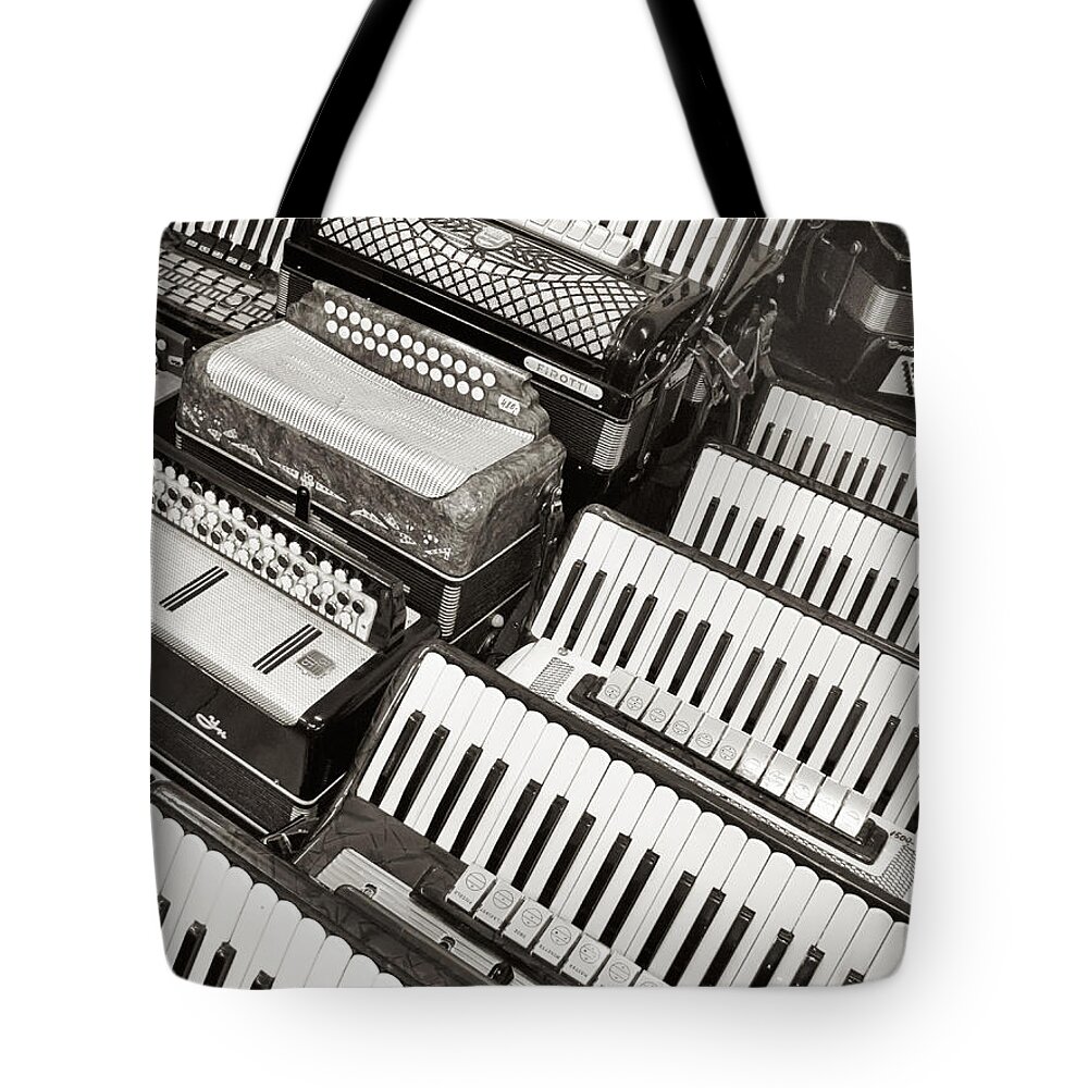 Kaunas Tote Bag featuring the photograph Accordions by Mary Lee Dereske