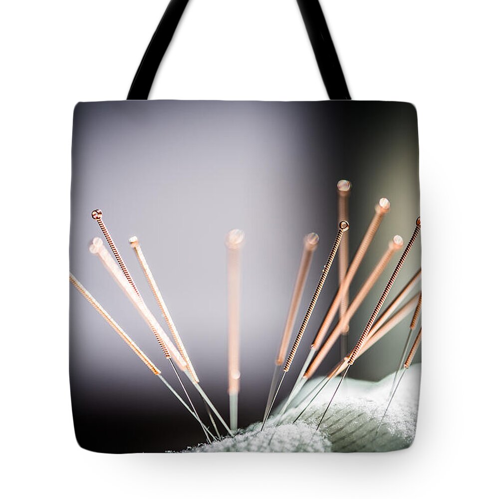 Acupuncture Tote Bag featuring the photograph Acupuncture Needles by Philippe Garo