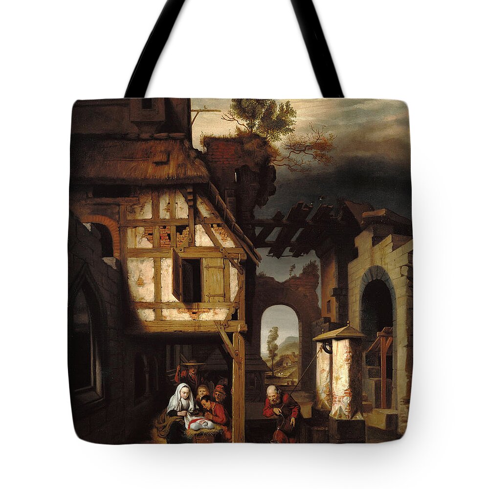 Nicolaes Maes Tote Bag featuring the painting Adoration of the Shepherds by Nicolaes Maes