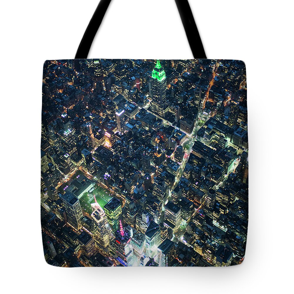 Outdoors Tote Bag featuring the photograph Aerial Photography Of Bloadway In Dusk by Michael H