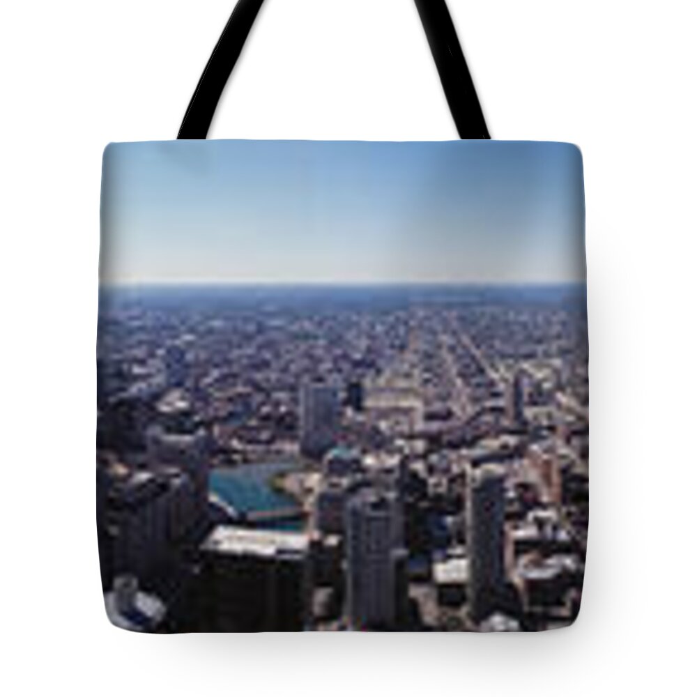 Photography Tote Bag featuring the photograph Aerial View Of A City, Chicago River by Panoramic Images