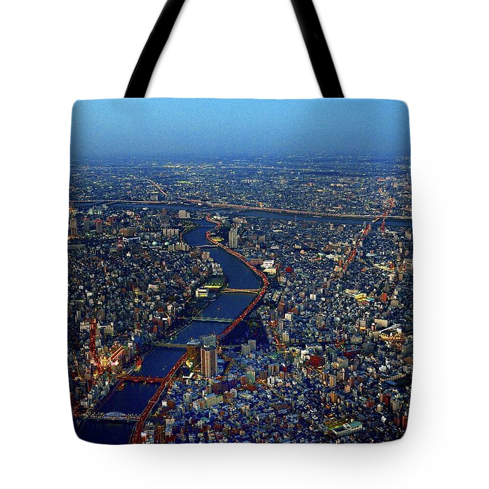 Tokyo Tower Tote Bag featuring the photograph Aerial View Of Tokyo At Twilight by Vladimir Zakharov