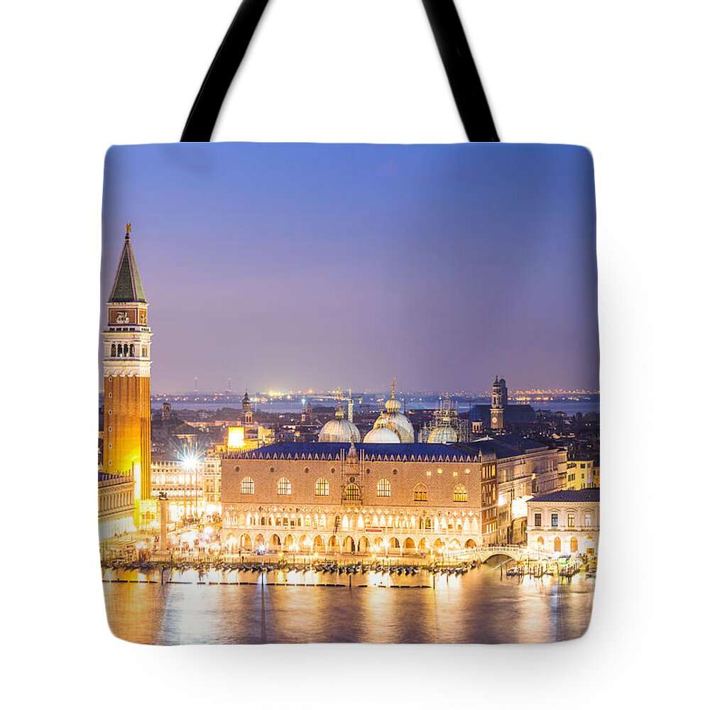 Venice Tote Bag featuring the photograph Aerial view of Venice illuminated at night - Italy by Matteo Colombo