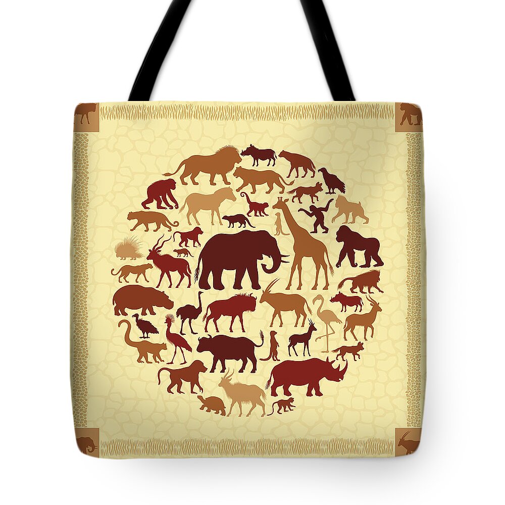 African Buffalo Tote Bag featuring the digital art African Animals Collage by Alonzodesign