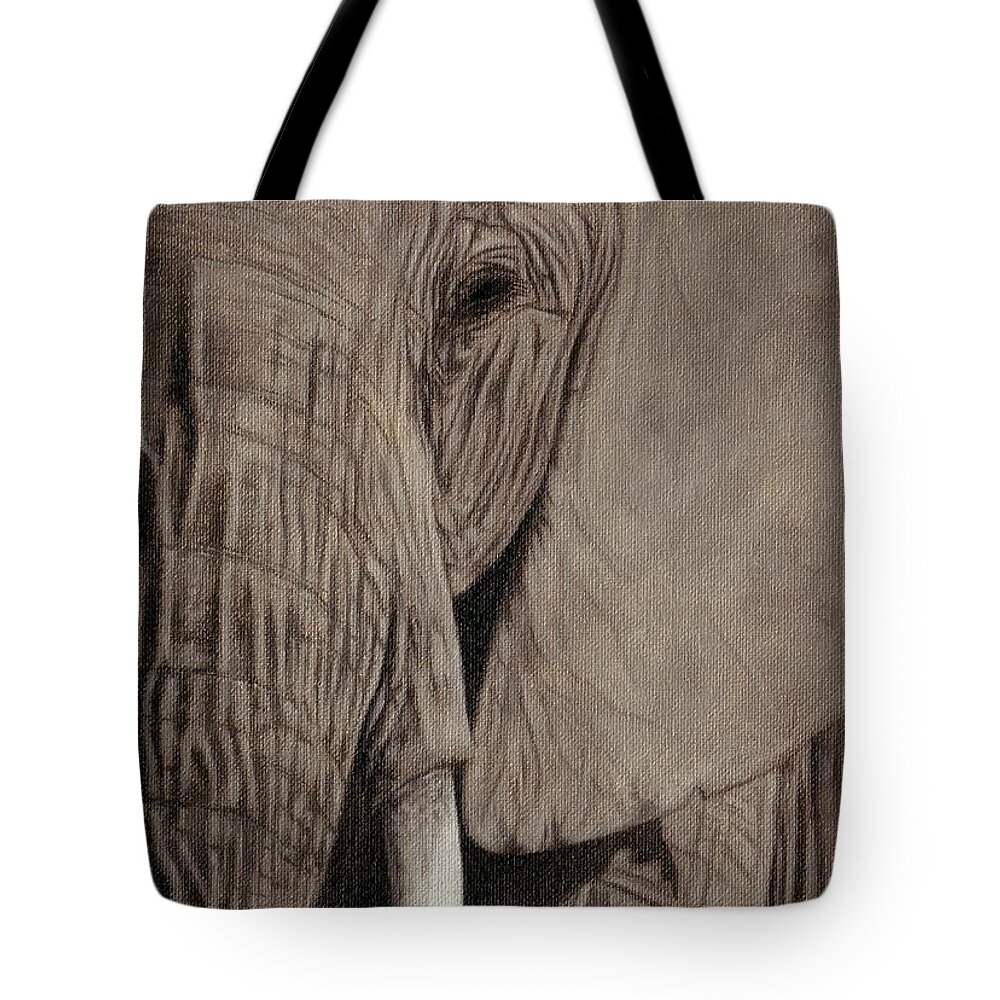 African Elephant Tote Bag featuring the painting African Elephant Painting by Rachel Stribbling