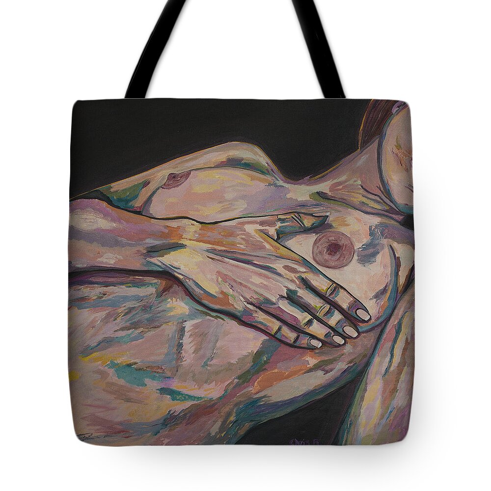 Nude Tote Bag featuring the painting Afterglow by Christel Roelandt