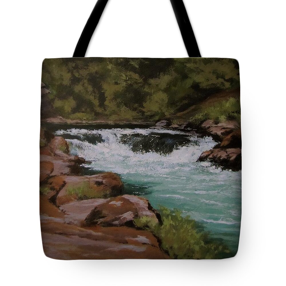 River Tote Bag featuring the painting Afternoon at the Narrows by Karen Ilari