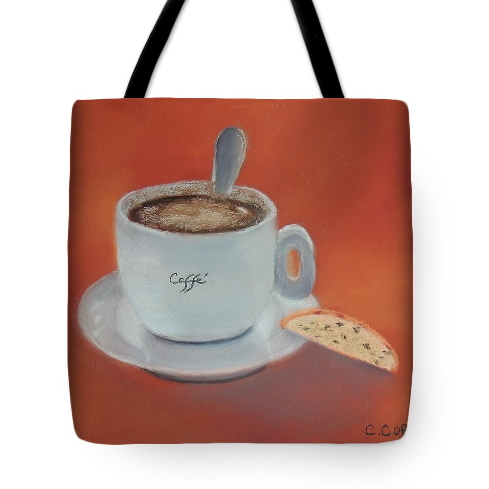 Coffee Tote Bag featuring the pastel Afternoon Caffe by Carol Corliss