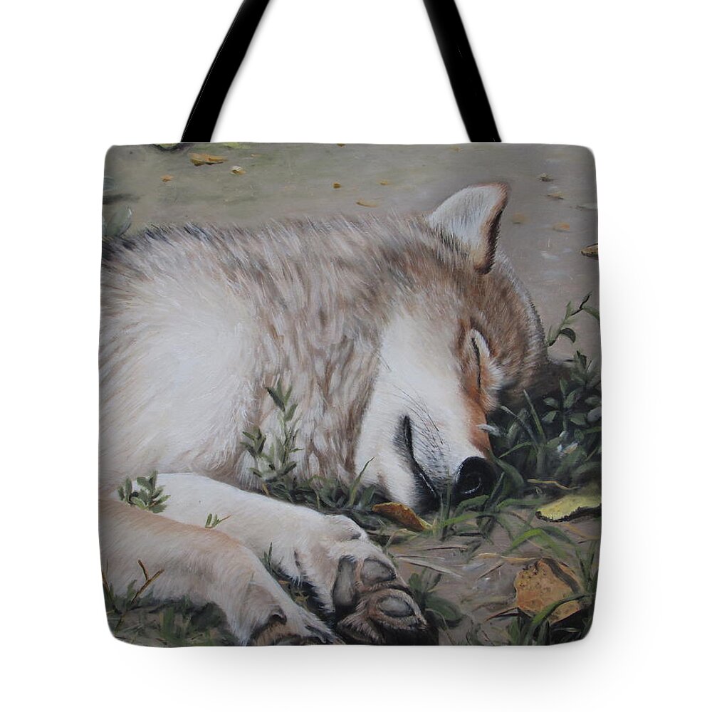 Wolf Tote Bag featuring the painting Afternoon Nap by Tammy Taylor
