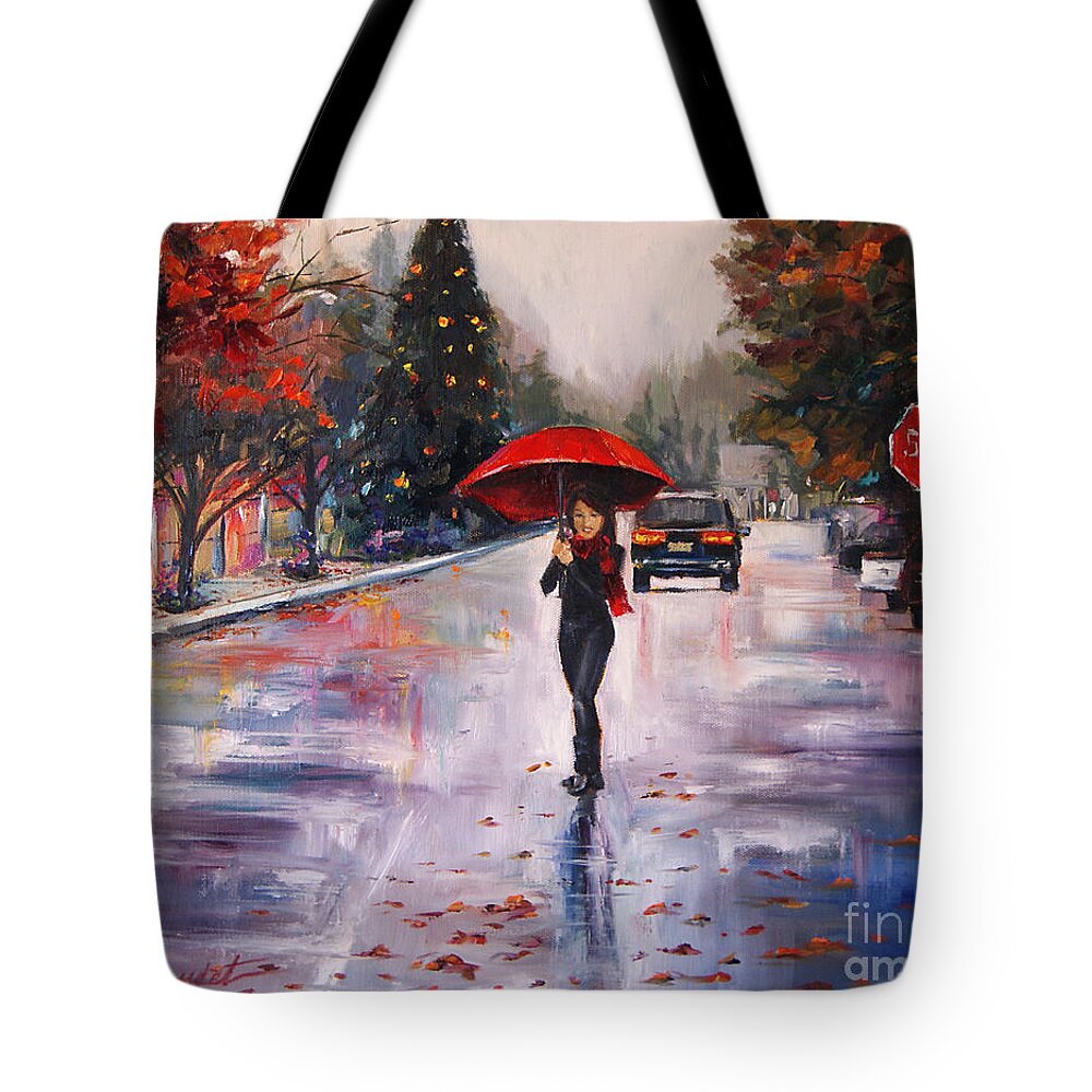 Umbrella Tote Bag featuring the painting Afternoon Stroll by Jennifer Beaudet