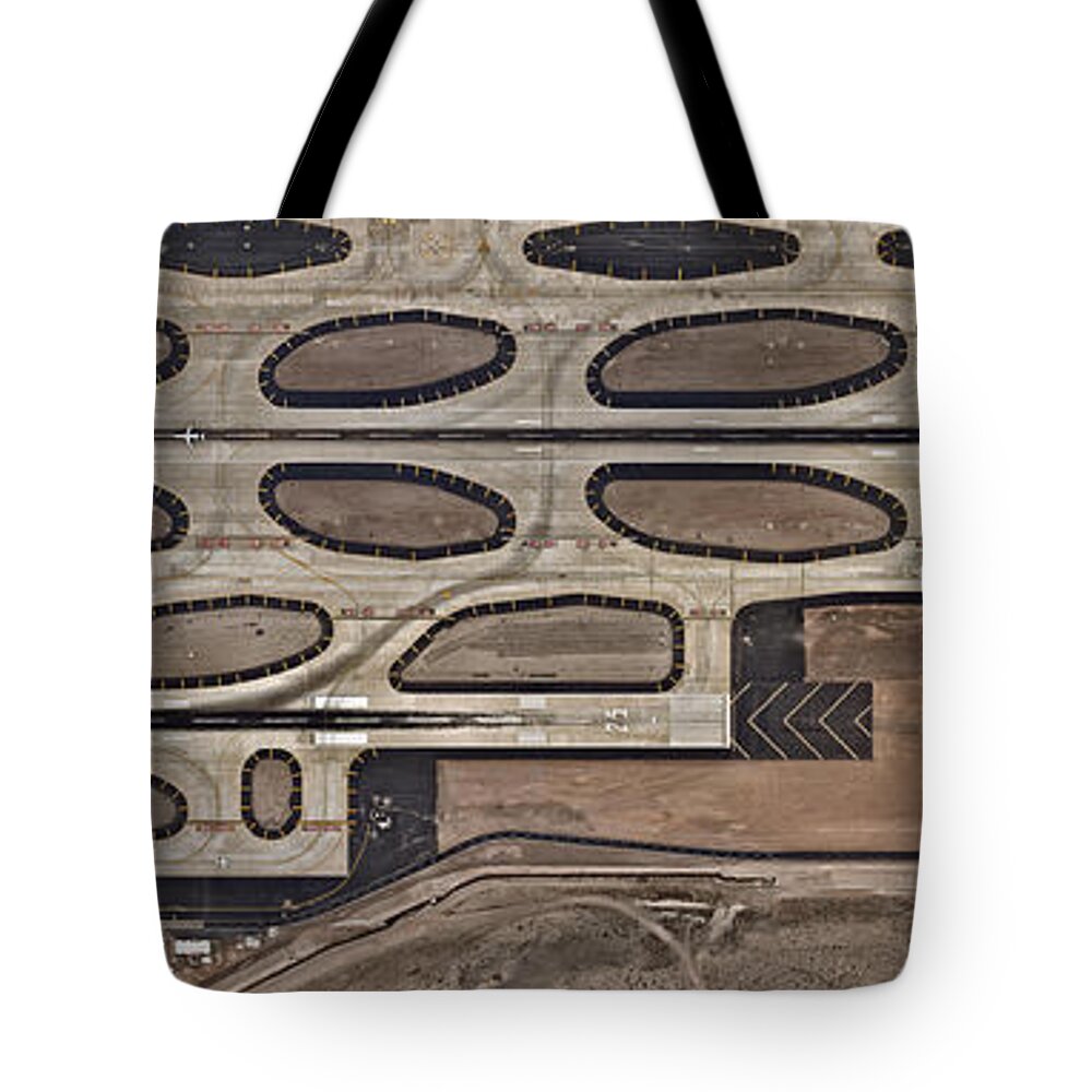 Airport Departure Area Tote Bag featuring the photograph Airport With Runway From Above by Nearmap