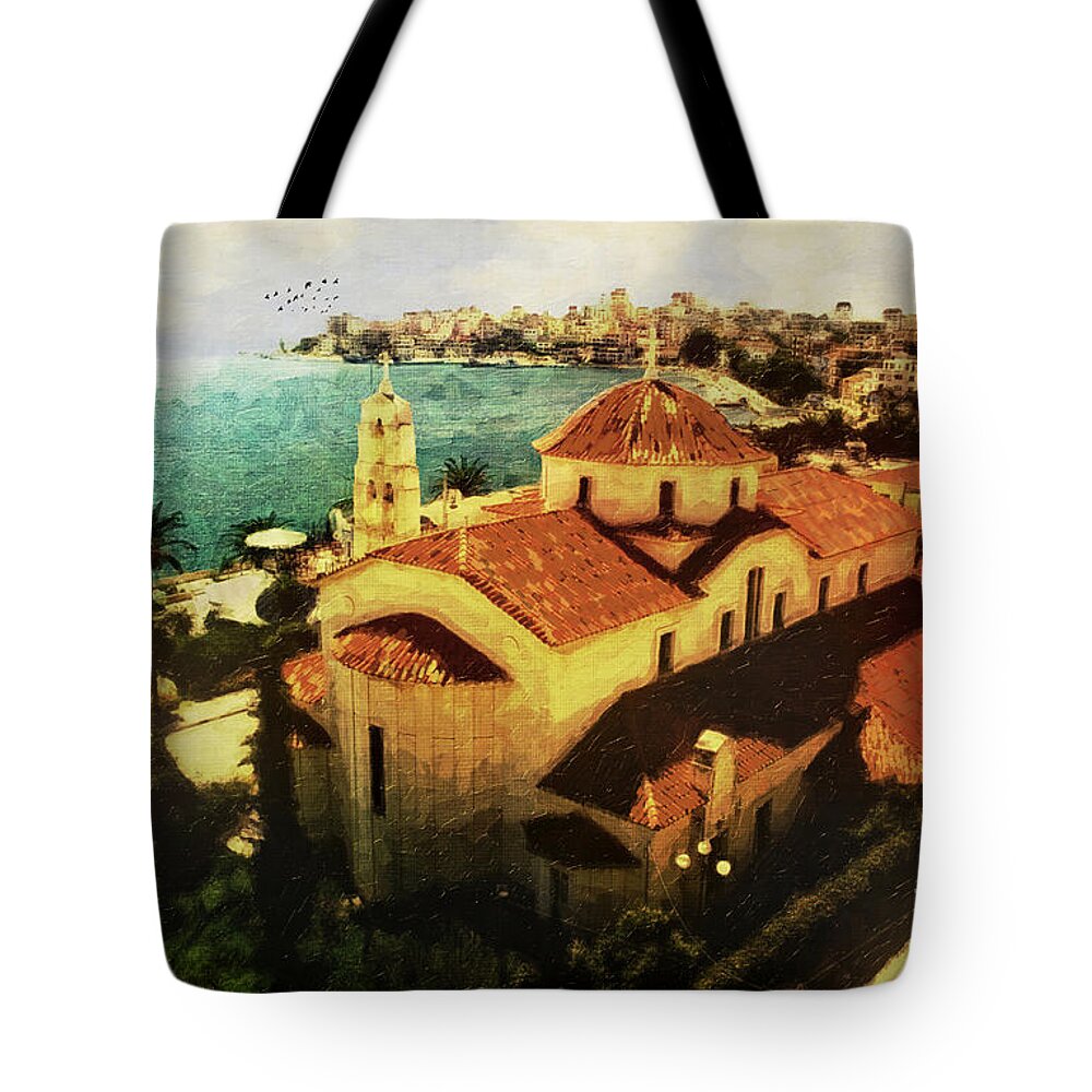  Tote Bag featuring the digital art Albanian Riviera Sarande by Lianne Schneider