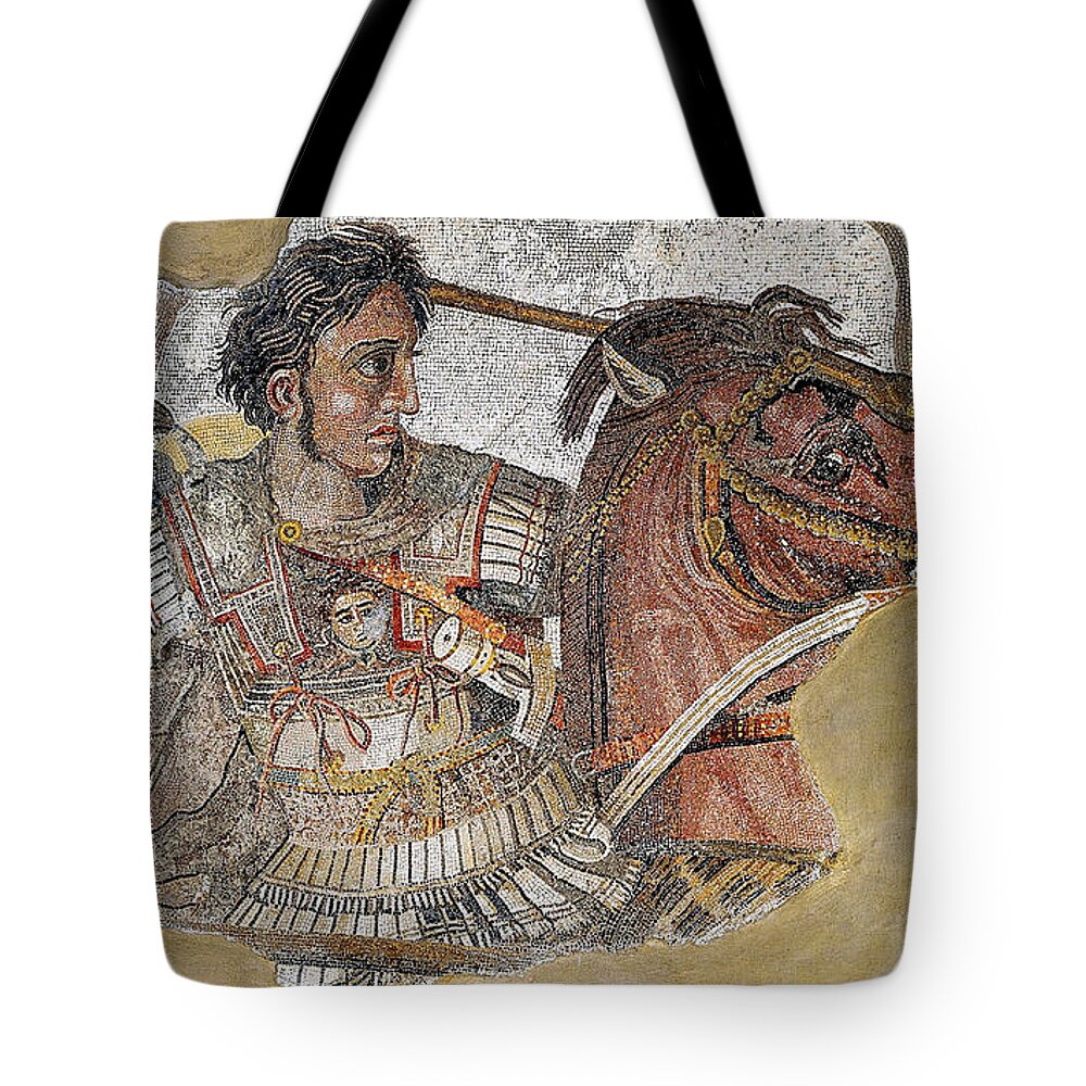 Unknown Tote Bag featuring the painting Alexander Mosaic. Battle of Issus Mosaic. Detail by Unknown
