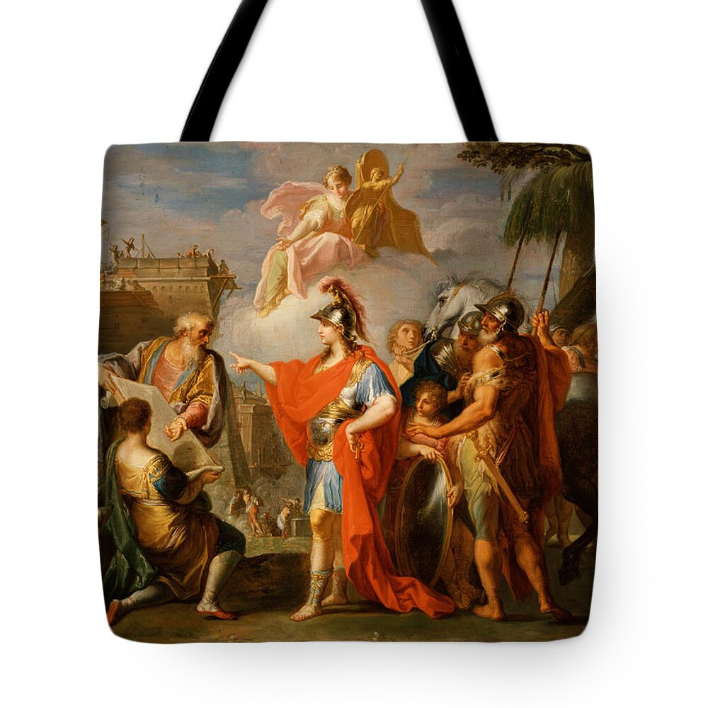 Placido Costanzi Tote Bag featuring the painting Alexander the Great Founding Alexandria by Placido Costanzi