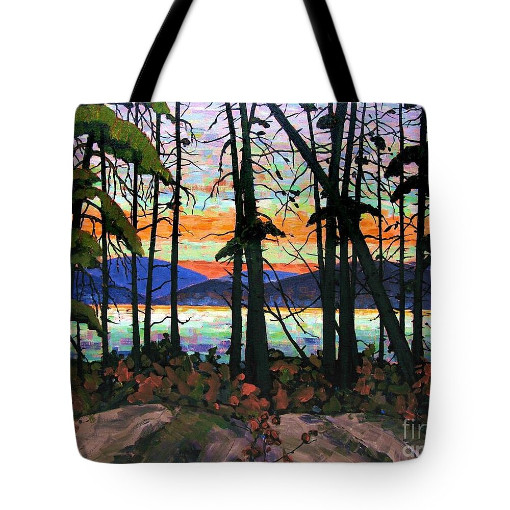 Algoma Tote Bag featuring the painting Algoma Sunset Acrylic on Canvas by Michael Swanson