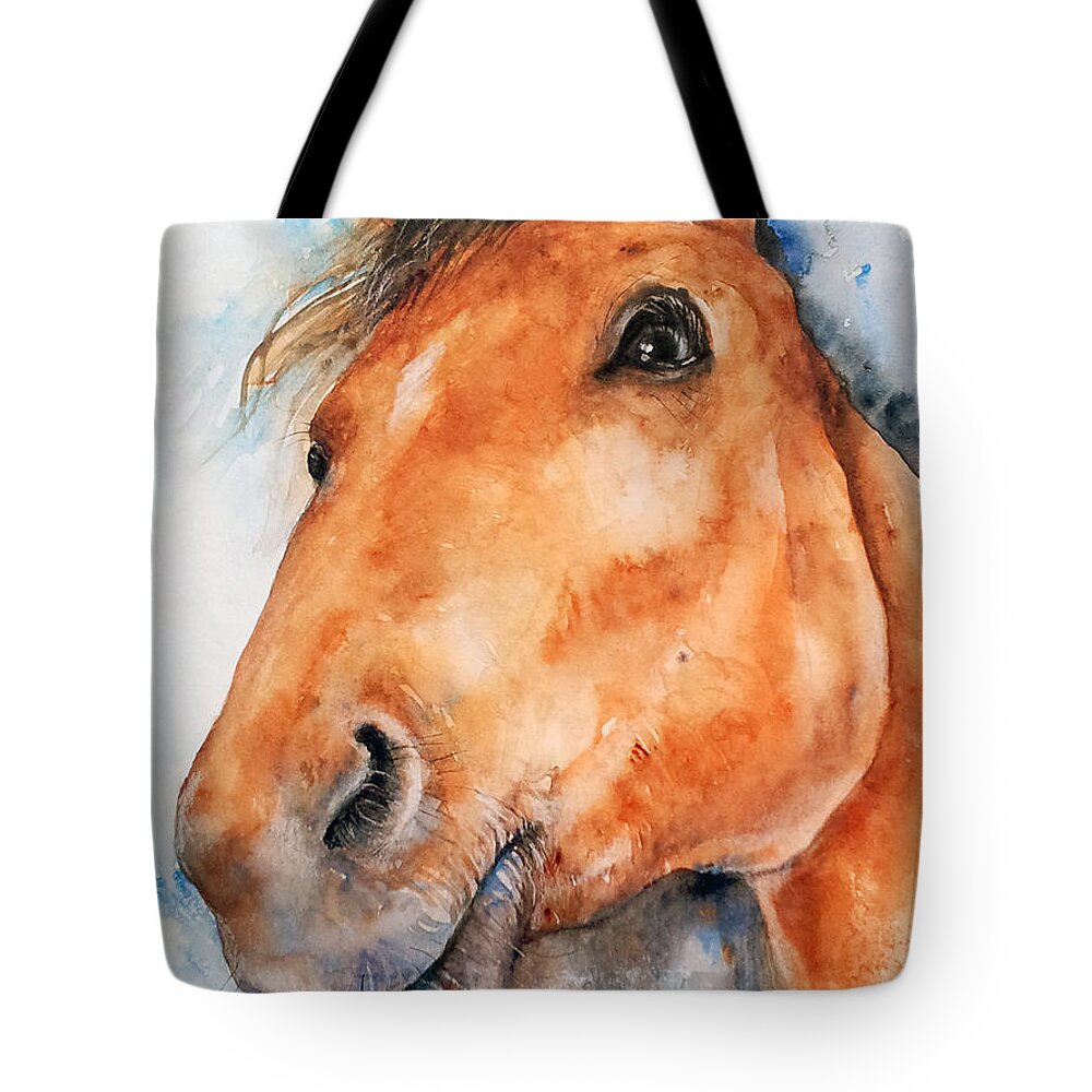 Horse Tote Bag featuring the painting All Ears_ Horse Portrait by Arti Chauhan