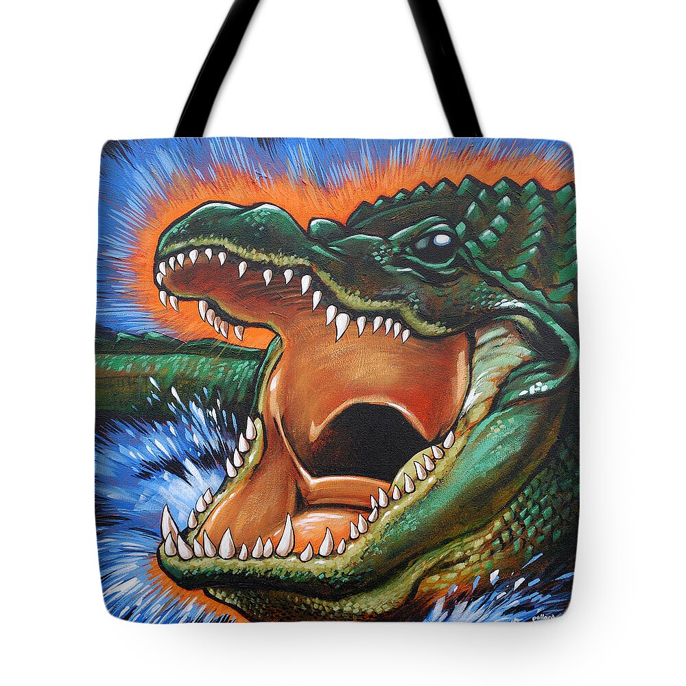Alligator Tote Bag featuring the painting Alligator by Glenn Pollard