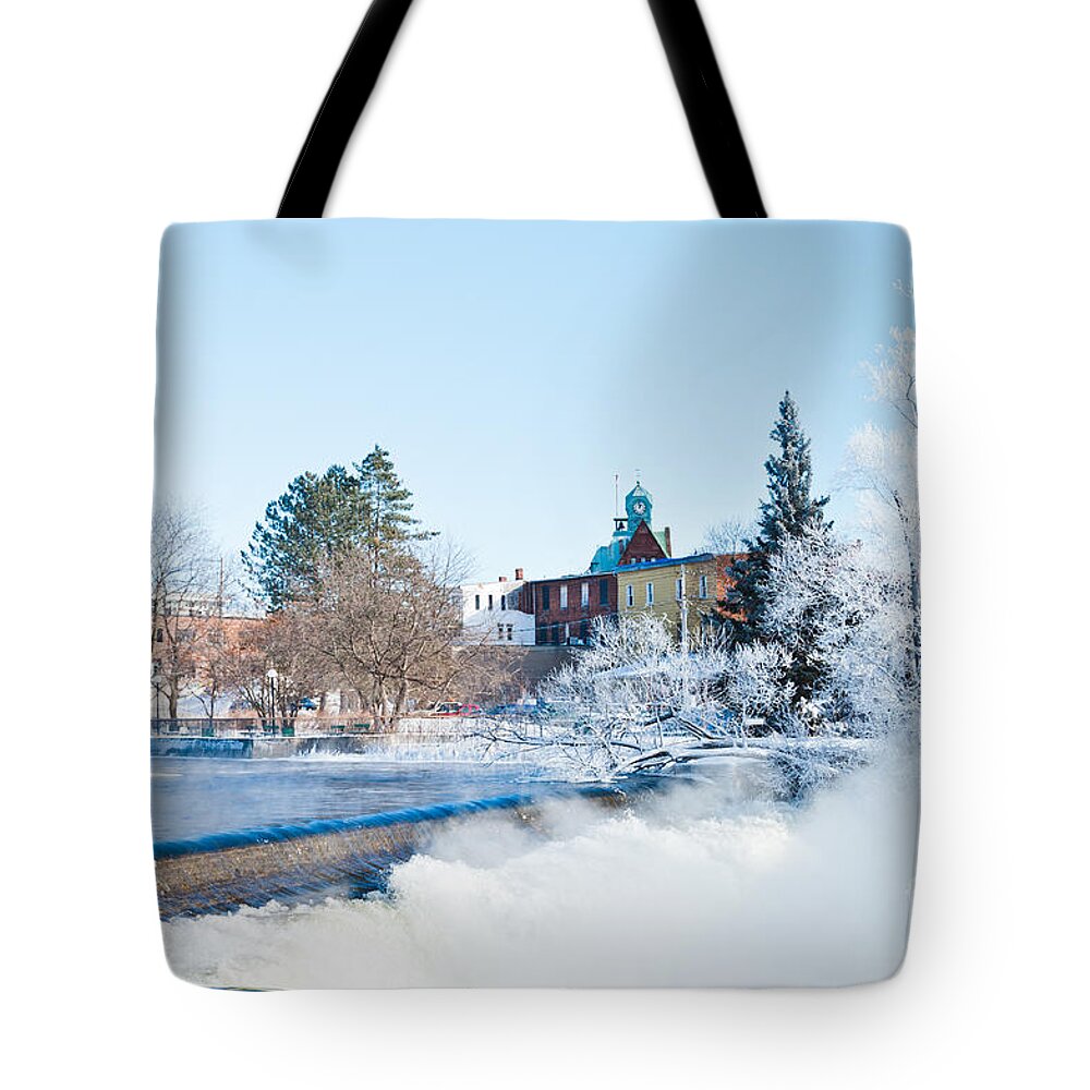 Water Falls Tote Bag featuring the photograph Almonte Ontario Waterfalls by Cheryl Baxter