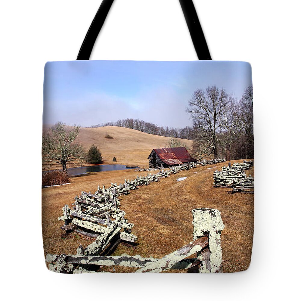 Barn Tote Bag featuring the photograph Along the Locust Rails by Jennifer Robin