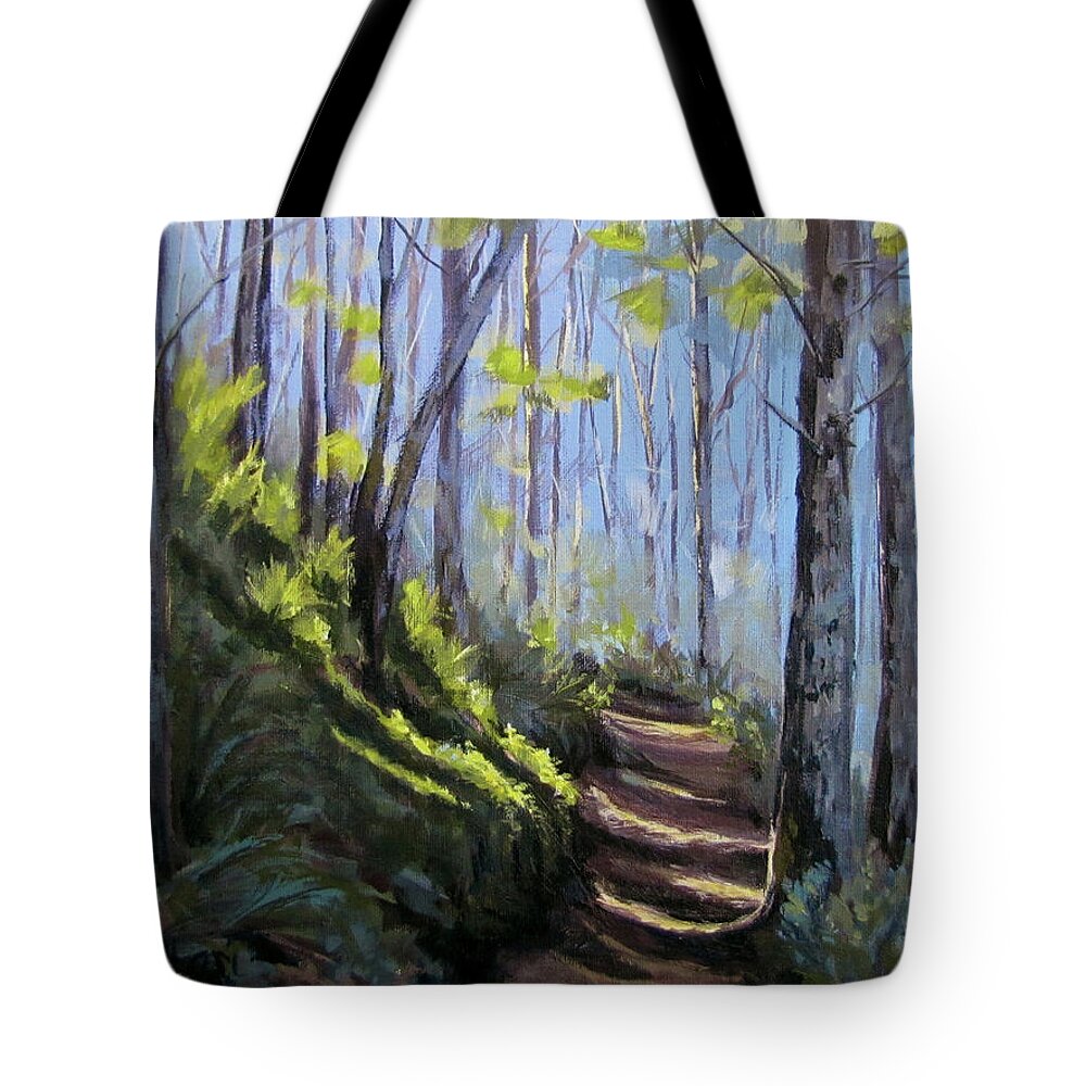 Path Tote Bag featuring the painting Along the Path by Karen Ilari