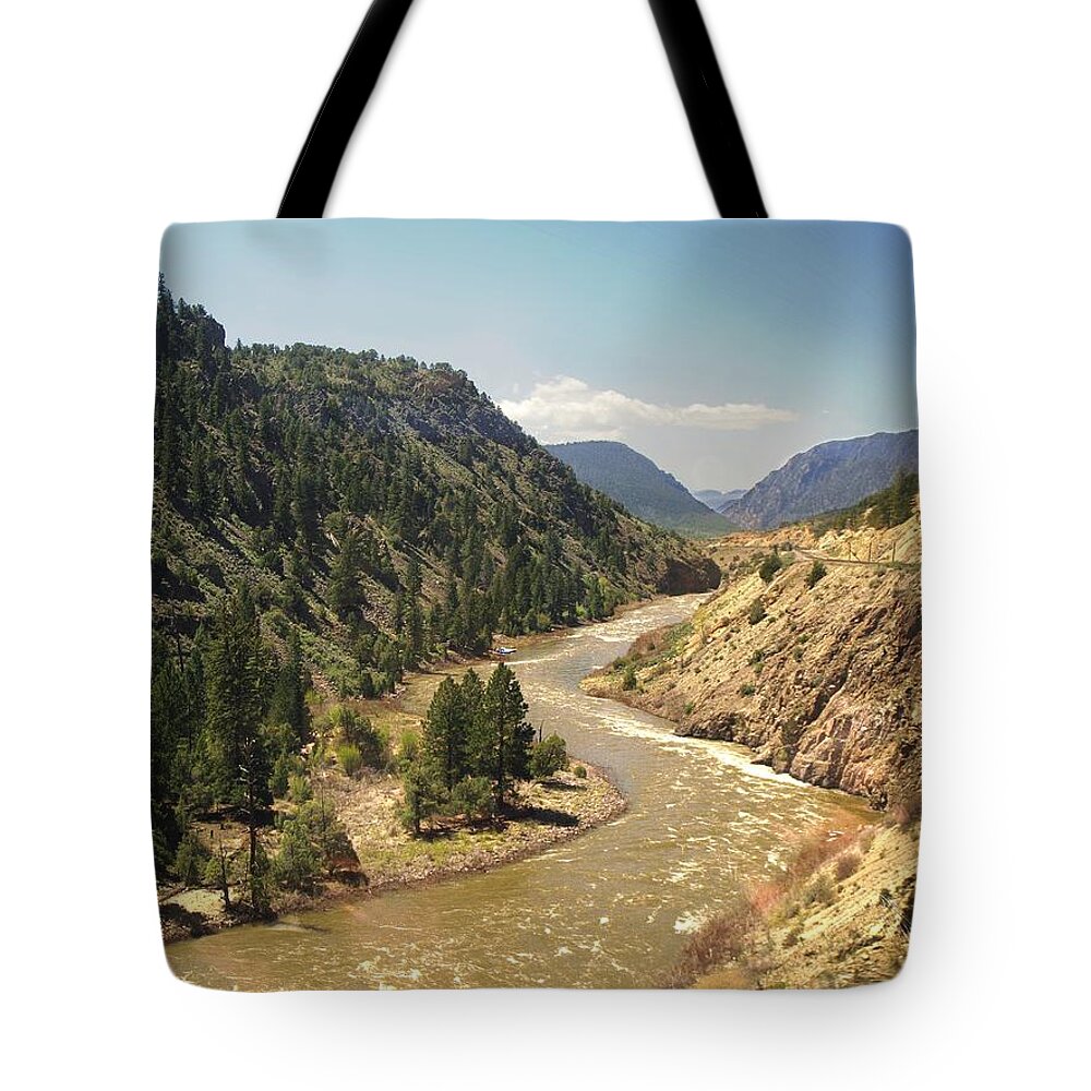 Amtrak Tote Bag featuring the photograph Along the River - Wide by Steve Ondrus