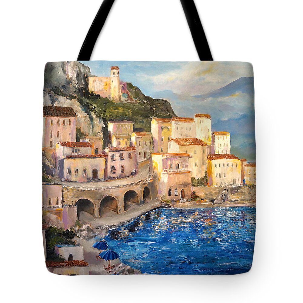 Amalfi Coast Tote Bag featuring the painting Amalfi Coast Highway by Alan Lakin