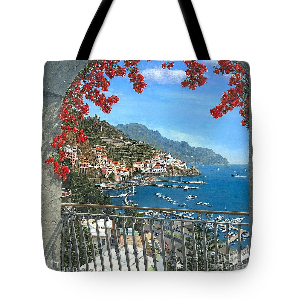 Mediterranean Tote Bag featuring the digital art Amalfi by MGL Meiklejohn Graphics Licensing