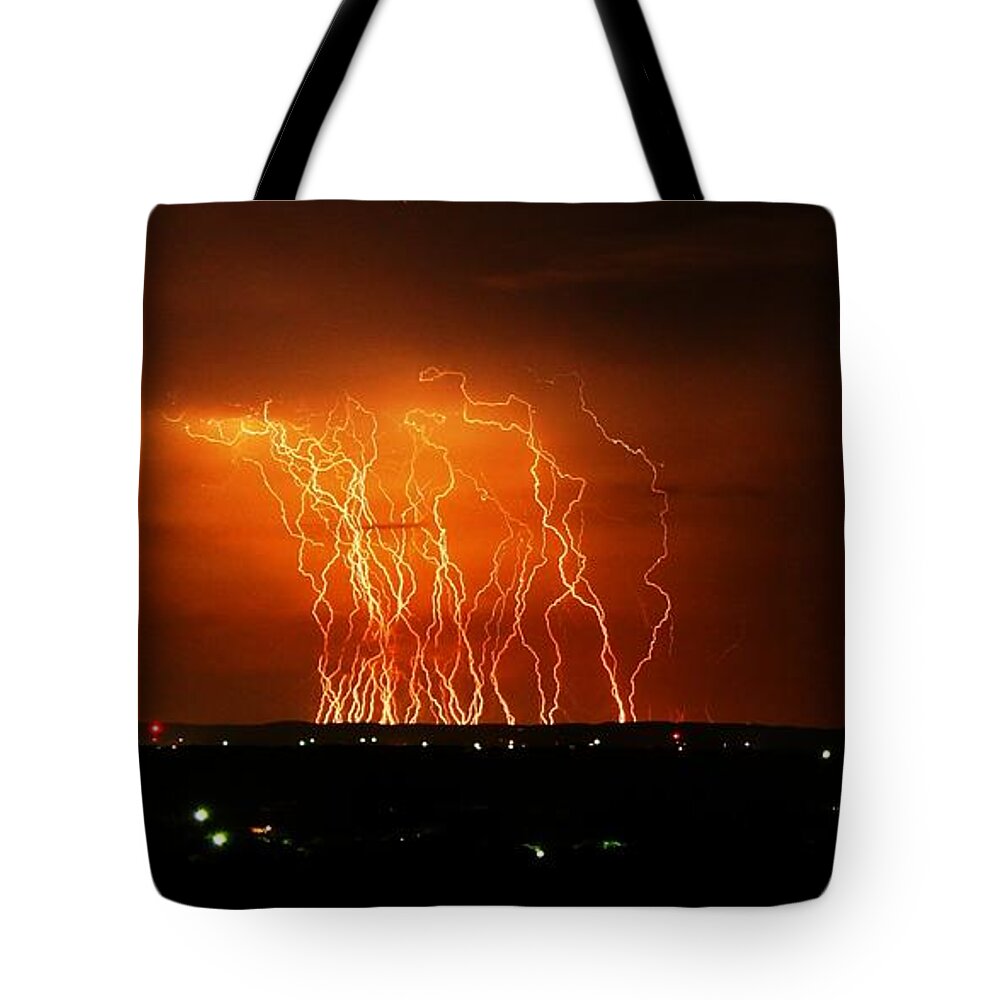 Michael Tidwell Photography Tote Bag featuring the photograph Amazing Lightning Cluster by Michael Tidwell