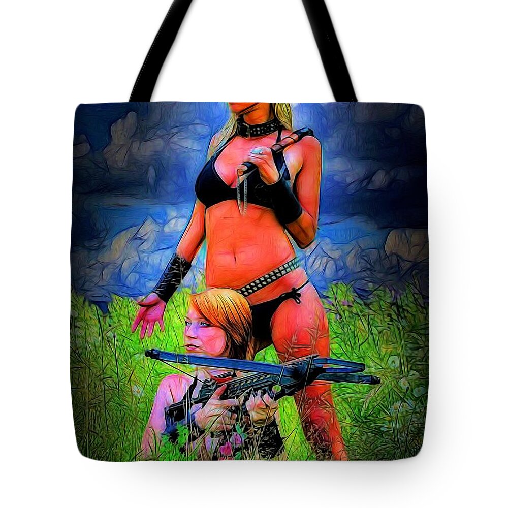 Amazones Tote Bag featuring the painting Amazon In Waiting by Jon Volden
