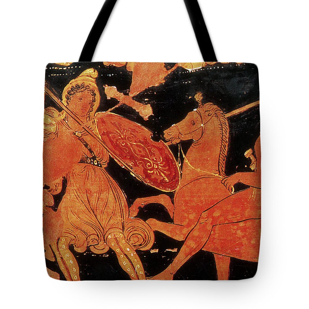 Archeology Tote Bag featuring the photograph Amazon Warrior Woman Fights Greek by Photo Researchers