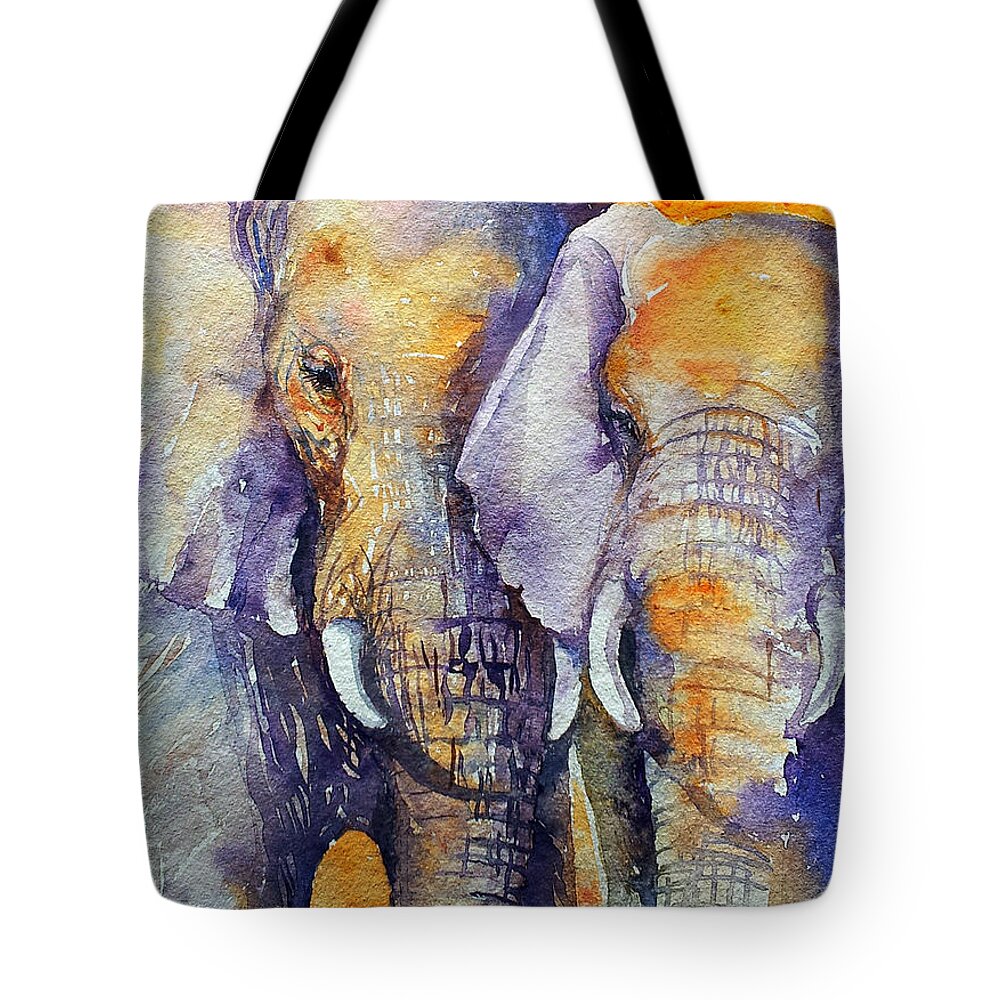 Watercolor Tote Bag featuring the painting Amber Skies by Arti Chauhan