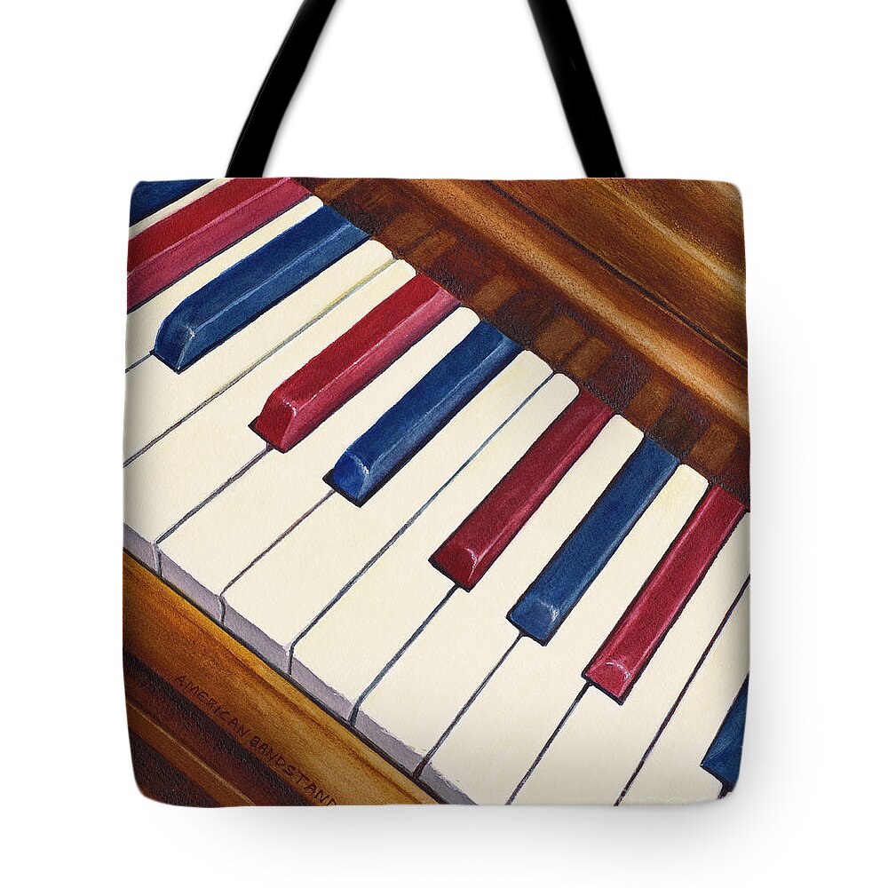Piano Tote Bag featuring the painting American Bandstand by Karen Fleschler