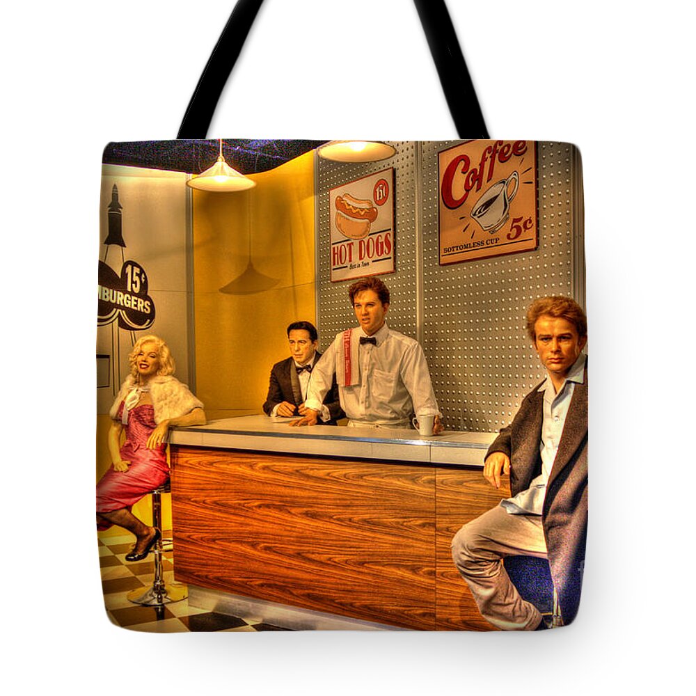 Diner Tote Bag featuring the digital art American Cinema Icons - 5 and Diner by Dan Stone