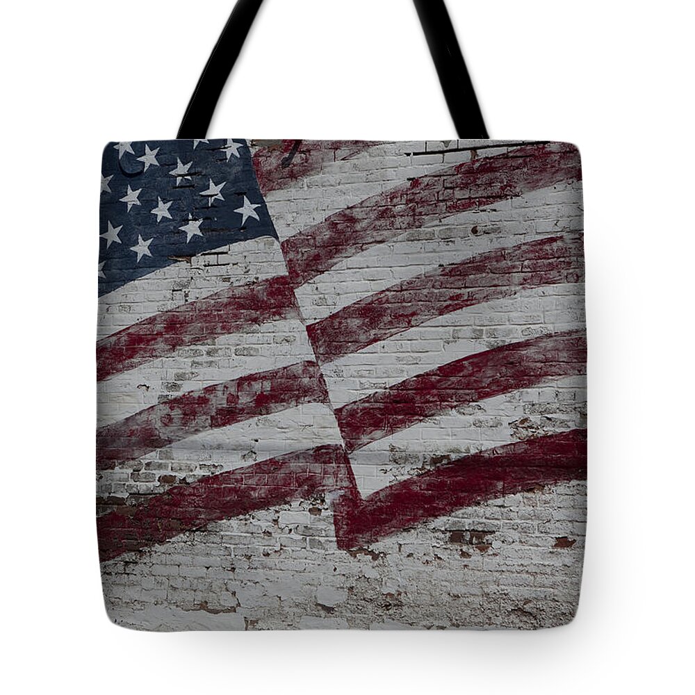 Built Structure Tote Bag featuring the photograph American flag painted on brick wall by Keith Kapple
