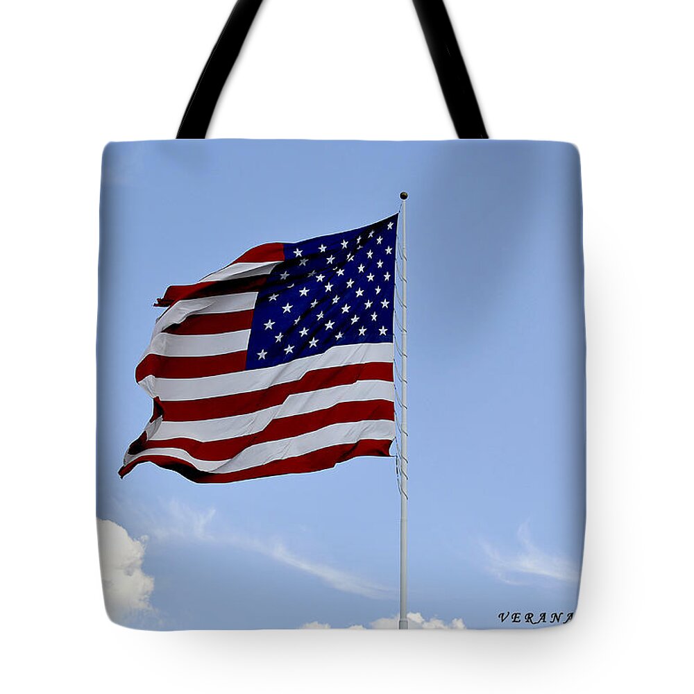 American Flag Tote Bag featuring the photograph American Flag by Verana Stark