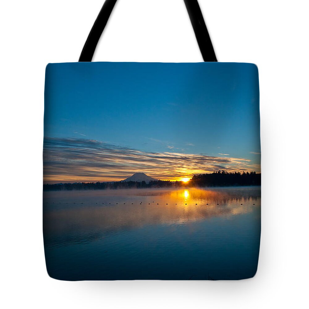 American Lake Sunrise Tote Bag featuring the photograph American Lake Sunrise by Tikvah's Hope