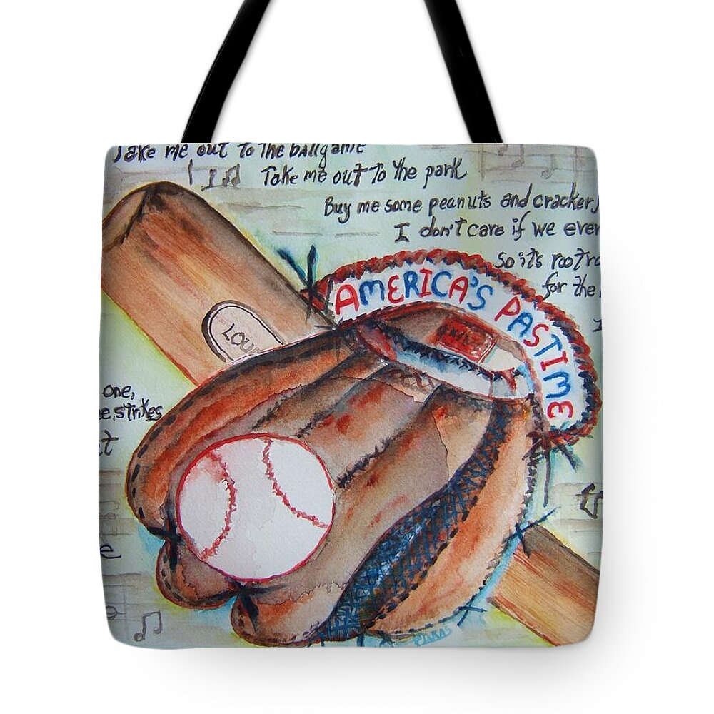 Baseball Tote Bag featuring the painting Americas Pastime II by Elaine Duras