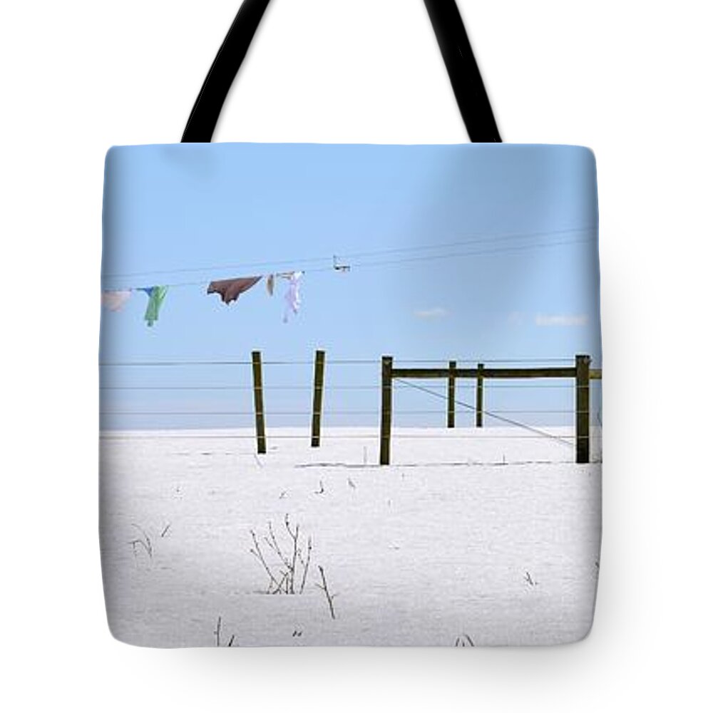 Amish Tote Bag featuring the photograph Amish Laundry Over Snow by Tana Reiff