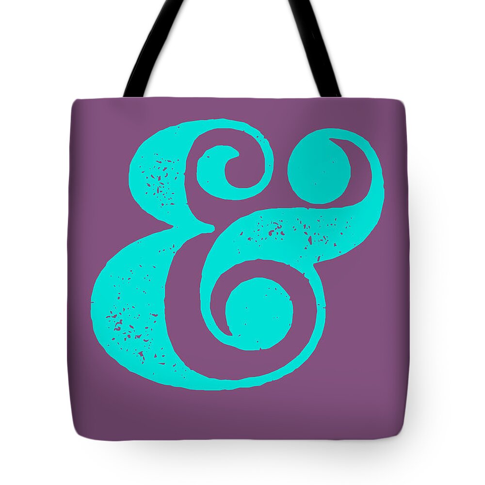 Ampersand Tote Bag featuring the digital art Ampersand Poster Purple and Blue by Naxart Studio