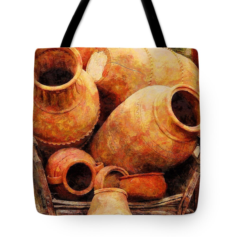 Amphora Tote Bag featuring the painting Amphorae on a Cart by Sandy MacGowan